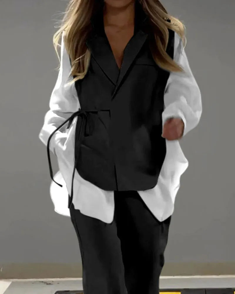 Fashion Lar Patchwork Shirt & Pants Two-Piece Set