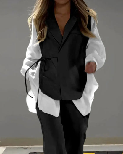 Fashion Lar Patchwork Shirt & Pants Two-Piece Set