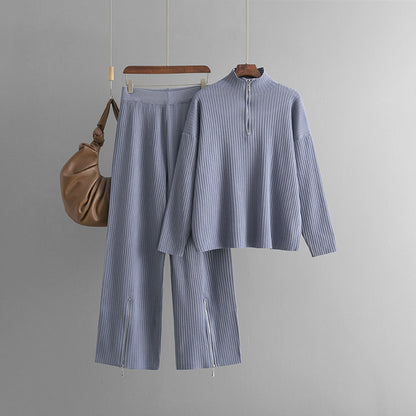 Casual Turtleneck Zipper Sweater Two-Piece Set