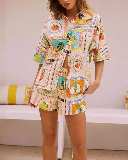 Casual Print Shirt & Shorts Two-Piece Set