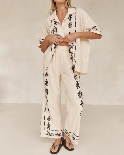 Casual Lapel Printed Shirt & Pants Two-Piece Set
