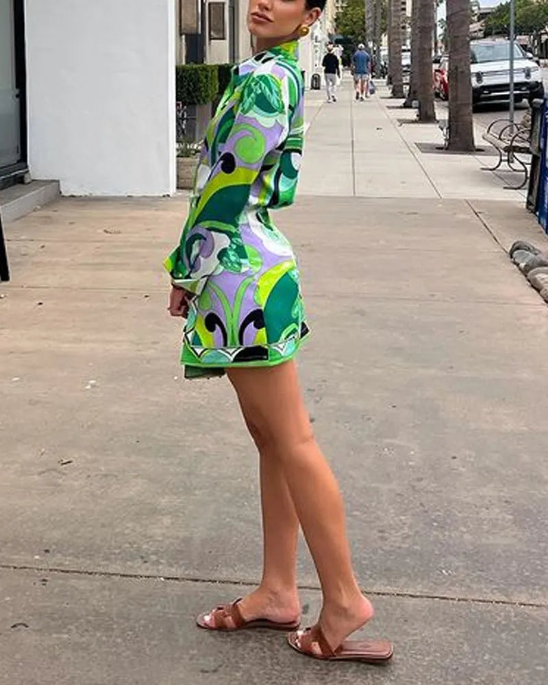 Fashion Print Lapel Shirt Suit