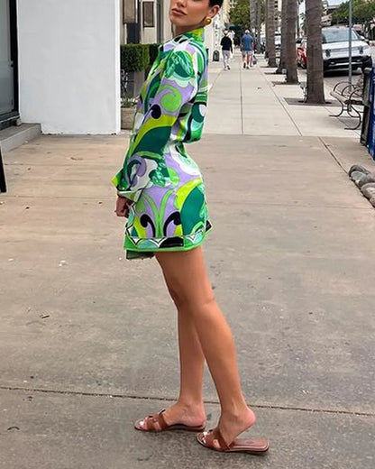 Fashion Print Lapel Shirt Suit