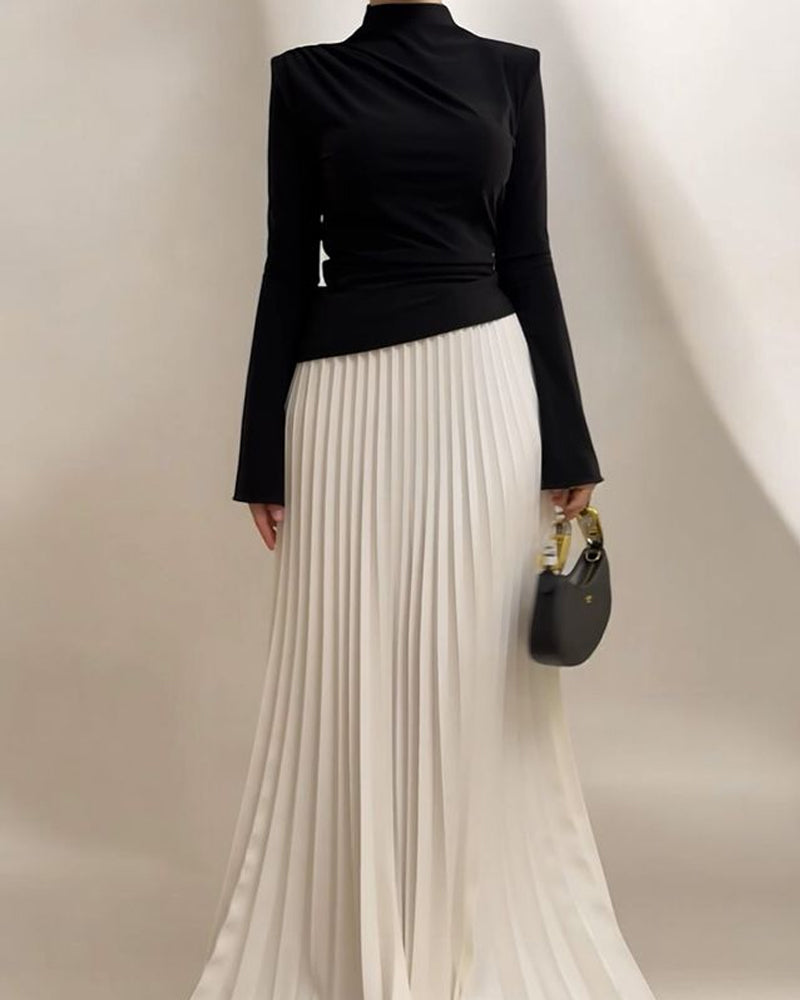 Elegant Tops & Pleated Skirt Two-Piece Set