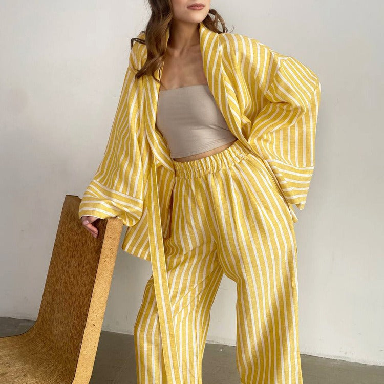 Fashion Casual Striped Loose Long Sleeve & Pants Two-Piece Set