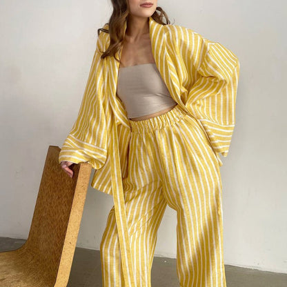Fashion Casual Striped Loose Long Sleeve & Pants Two-Piece Set