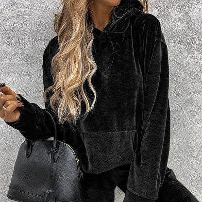 Women's solid color hooded sports casual suit