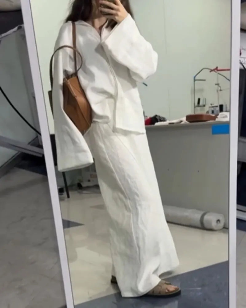 Casual Cotton Linen Shirt & Skirt Two-Piece Set