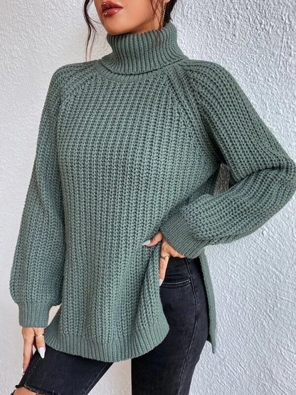 Stylish Turtleneck Slit Sweater
