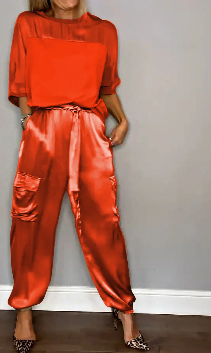 Fashionable Half-sleeved Top & Pants Two-piece Set
