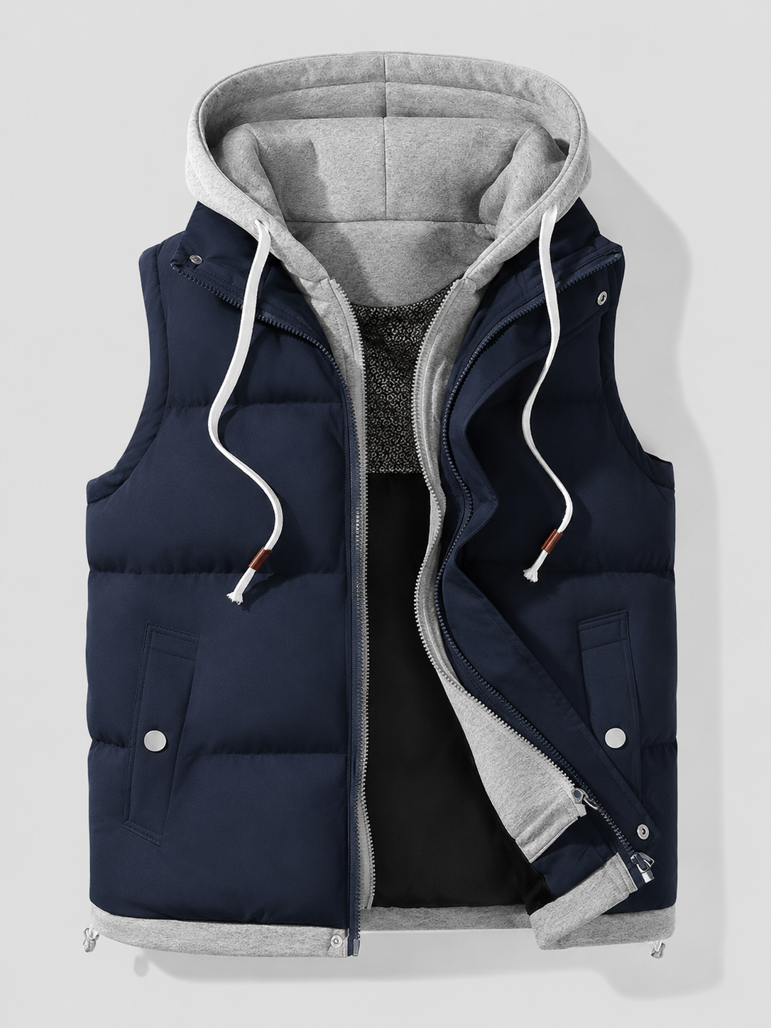 Contrast Drawstring Hood Puffer Vest