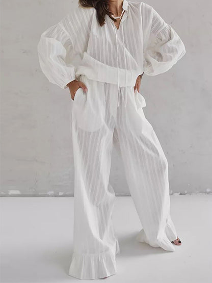 Loose Simple Cotton Long Sleeve & Trousers Two-Piece Set
