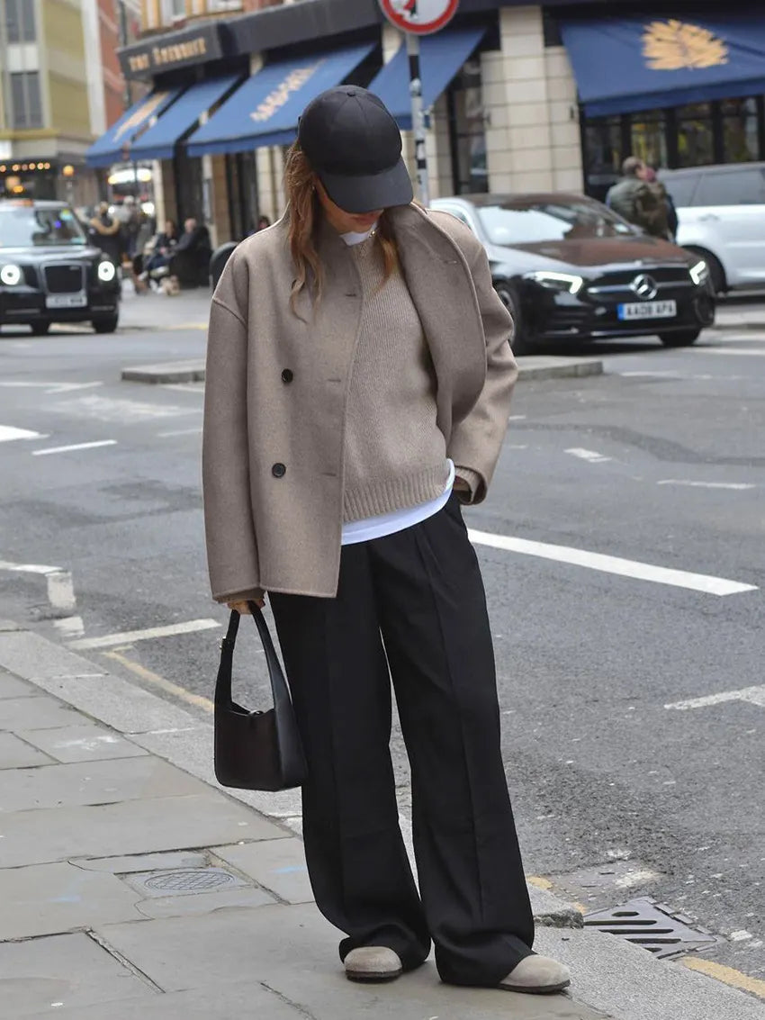 Brown French Style Oversized Button-Down Jacket