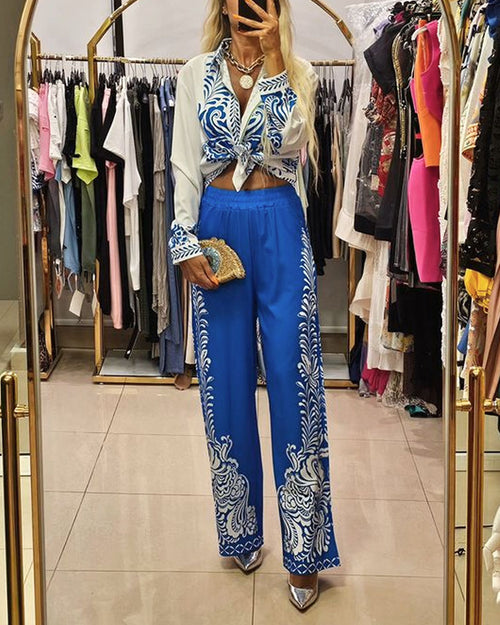Fashion Positioning Print Shirt & Pants Two-piece Set