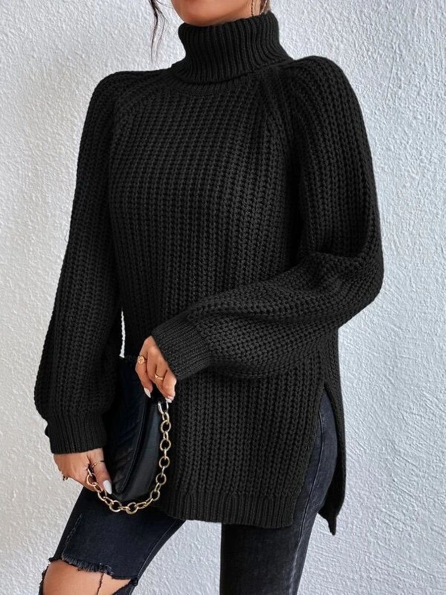 Stylish Turtleneck Slit Sweater