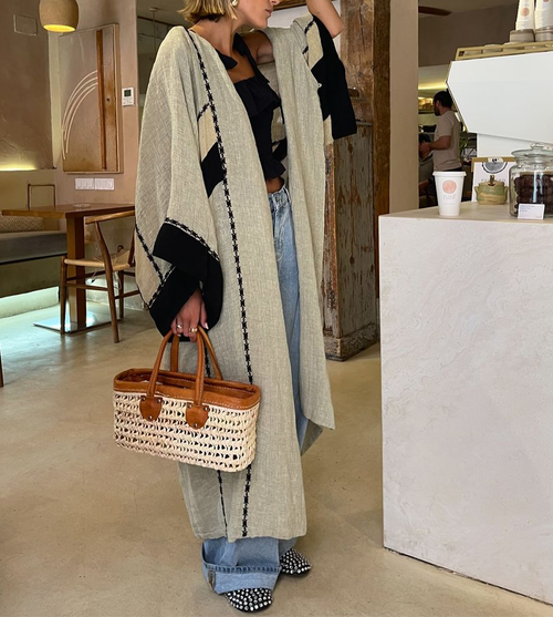 Casual Boder Printing Long Kimono