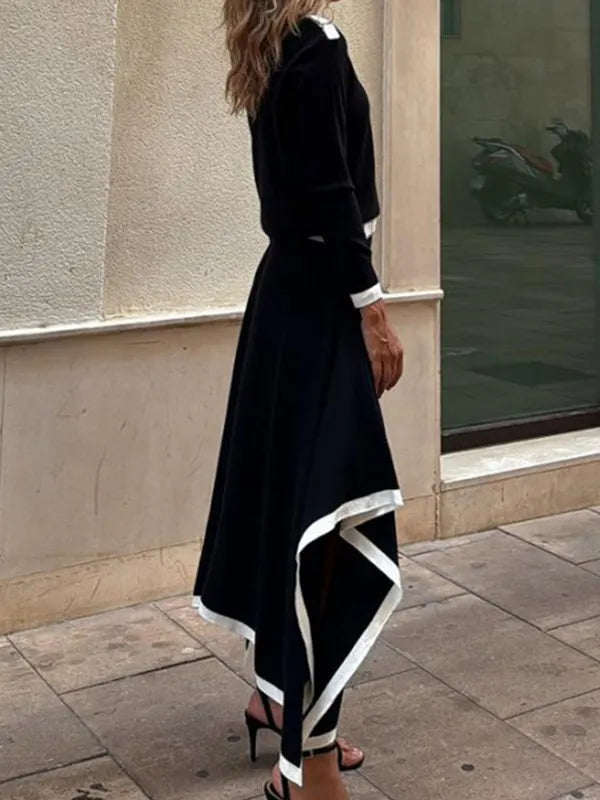 Fashion Irregular Solid Color Long Sleeve & Skirt Two-Piece Set