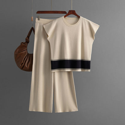 Casual Sleeveless Top & High Waist Wide Leg Pants Two Piece Set