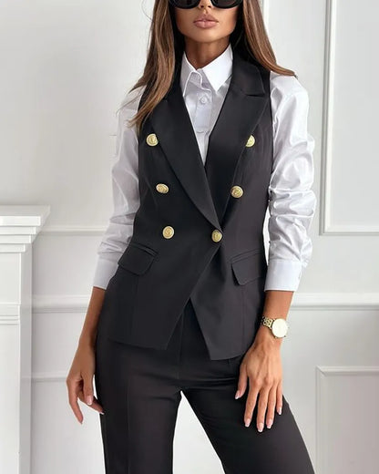 Commuter Double-breasted Vest & Pants Two-piece Set