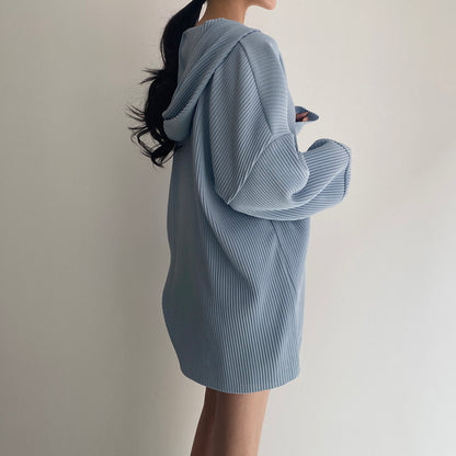 Retro hooded pit strip casual wide two-piece set