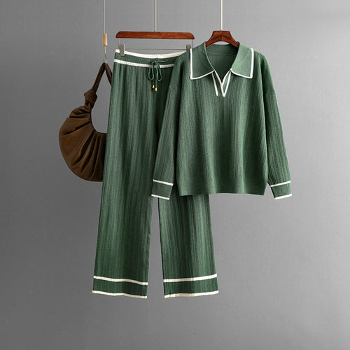Stylish Lapel Contrast Color Casual Two-Piece Set