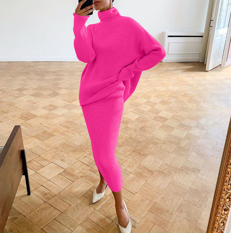 Casual Turtleneck Sweater Loose Version Skirt Suit