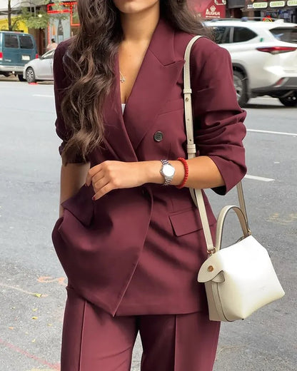 Fashion Lapel Blazer & Pants Two-Piece Set
