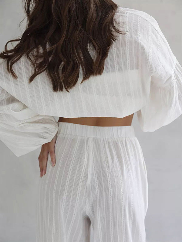 Loose Simple Cotton Long Sleeve & Trousers Two-Piece Set