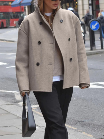 Brown French Style Oversized Button-Down Jacket
