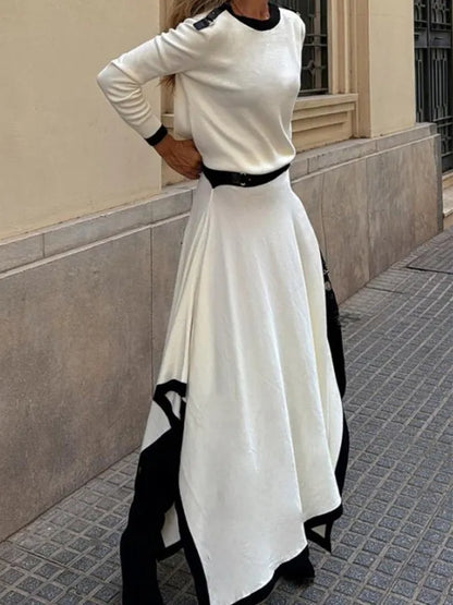 Fashion Irregular Solid Color Long Sleeve & Skirt Two-Piece Set