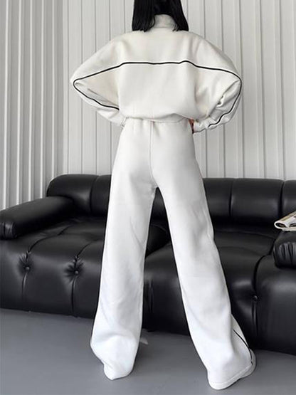 Stylish Striped Turtleneck Long-Sleeved Hoodie & Pants Two-Piece Set