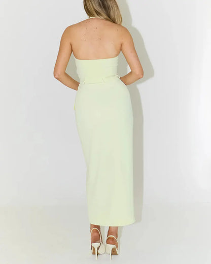 Fashion Solid Color Halter Vest & Split Skirt Two-Piece Set
