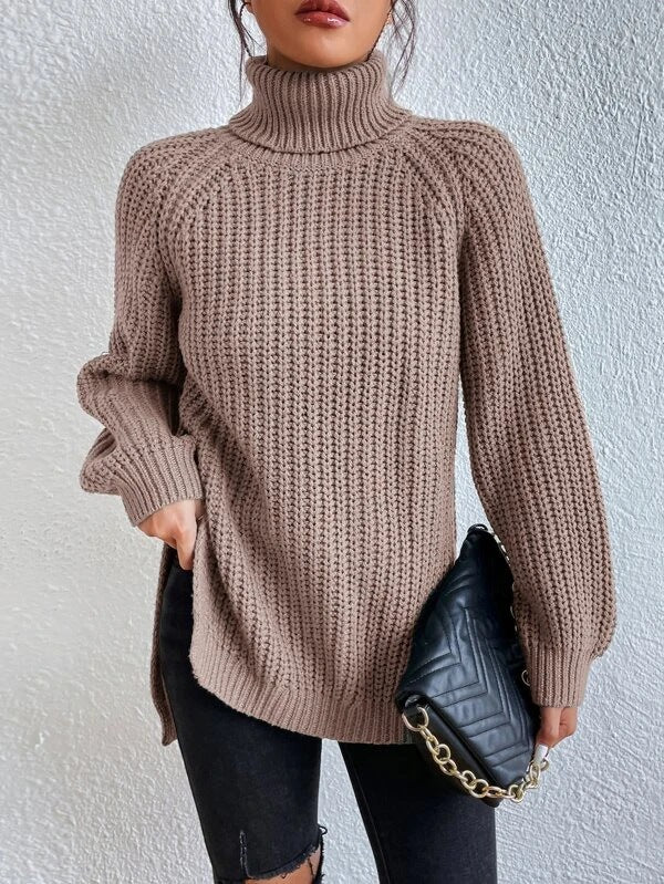 Stylish Turtleneck Slit Sweater