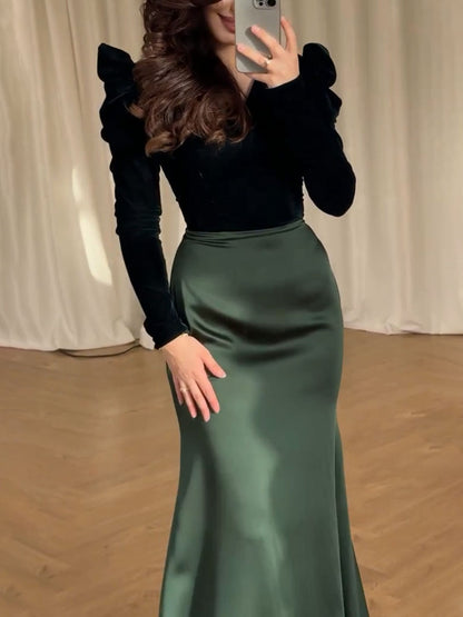 Elegant patchwork waisted maxi evening dress