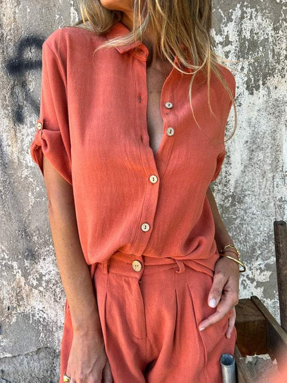 Casual Linen Lapel Shirt Suit