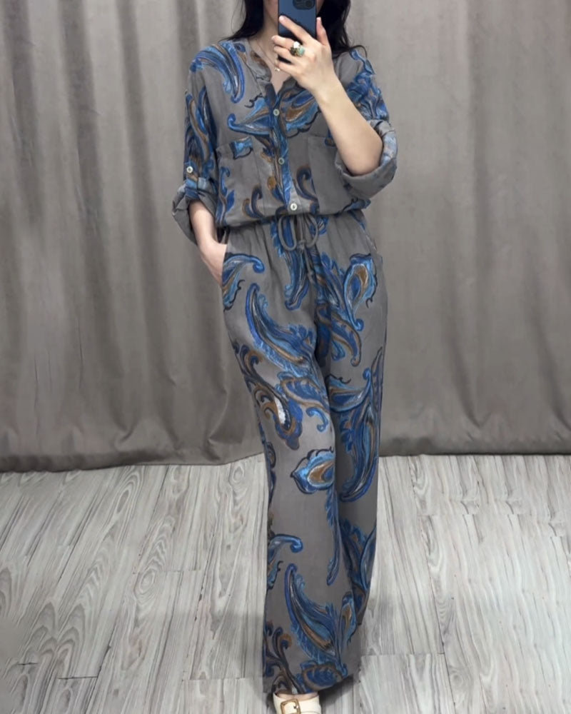 Casual Printed Shirt & Pants Two-piece Set