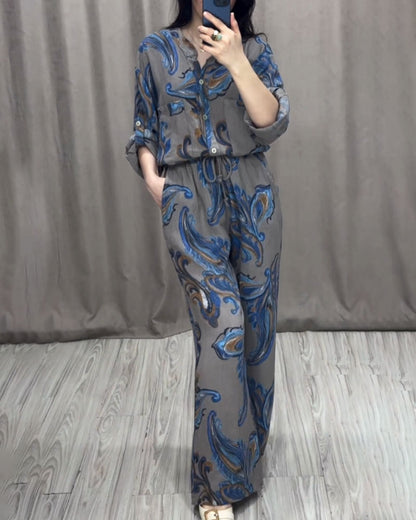 Casual Printed Shirt & Pants Two-piece Set