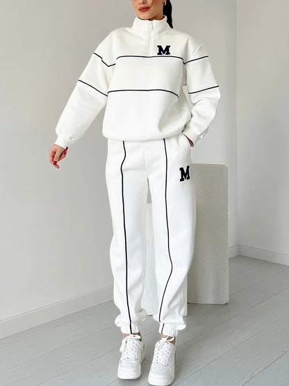 Women's sports and leisure stand collar two-piece set