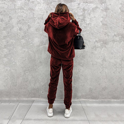 Women's solid color hooded sports casual suit