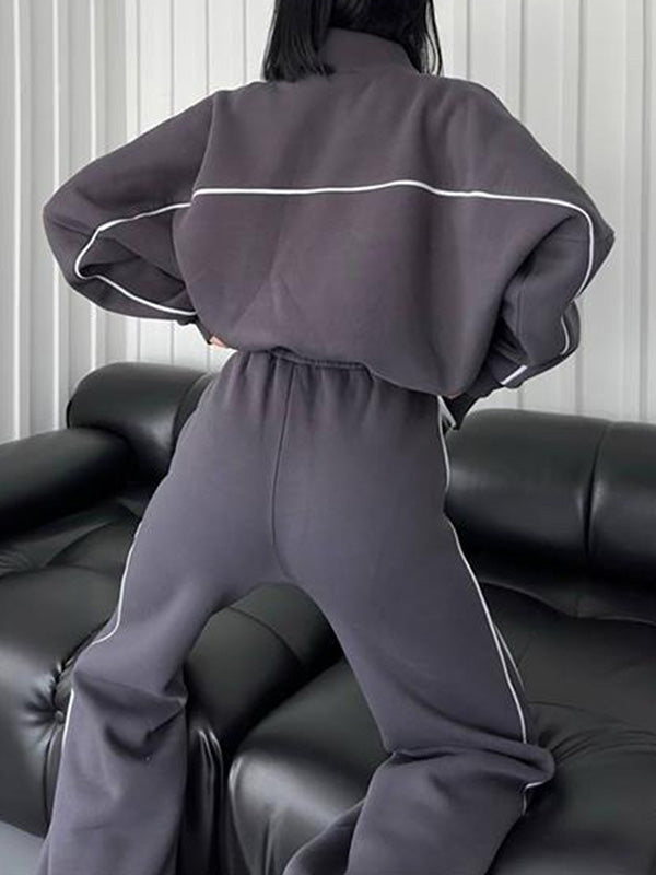 Stylish Striped Turtleneck Long-Sleeved Hoodie & Pants Two-Piece Set