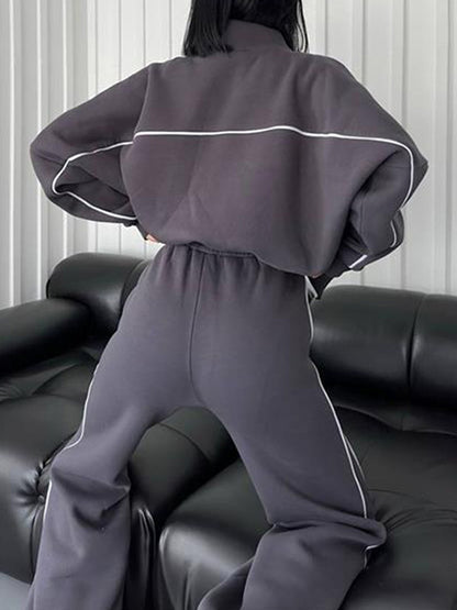 Stylish Striped Turtleneck Long-Sleeved Hoodie & Pants Two-Piece Set