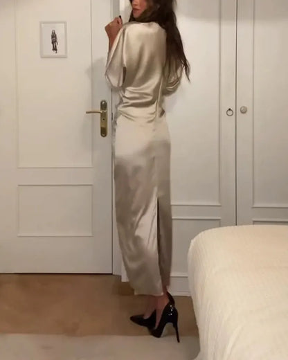 Elegant V-neck Split Dress