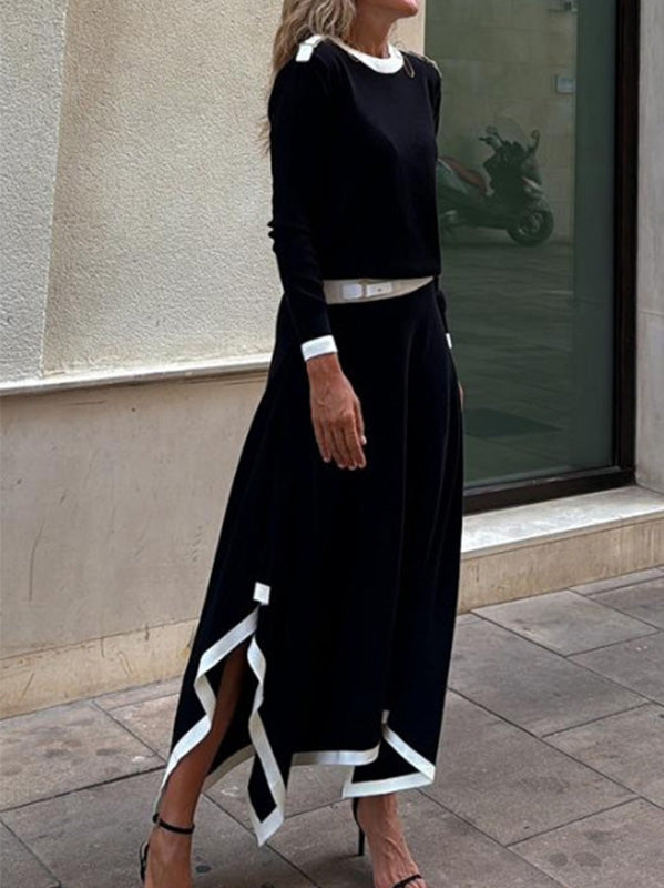 Fashion Irregular Solid Color Long Sleeve & Skirt Two-Piece Set