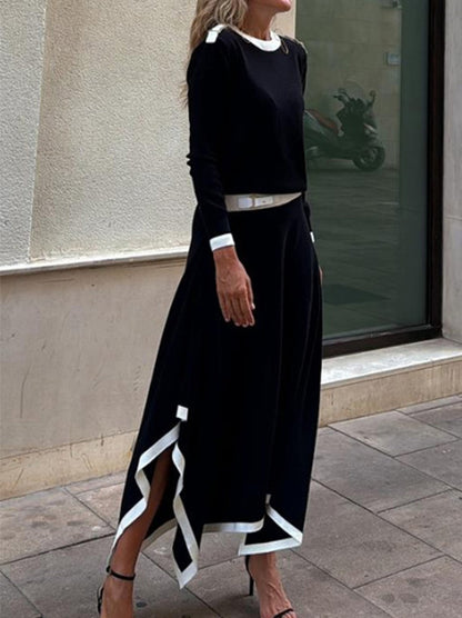 Fashion Irregular Solid Color Long Sleeve & Skirt Two-Piece Set