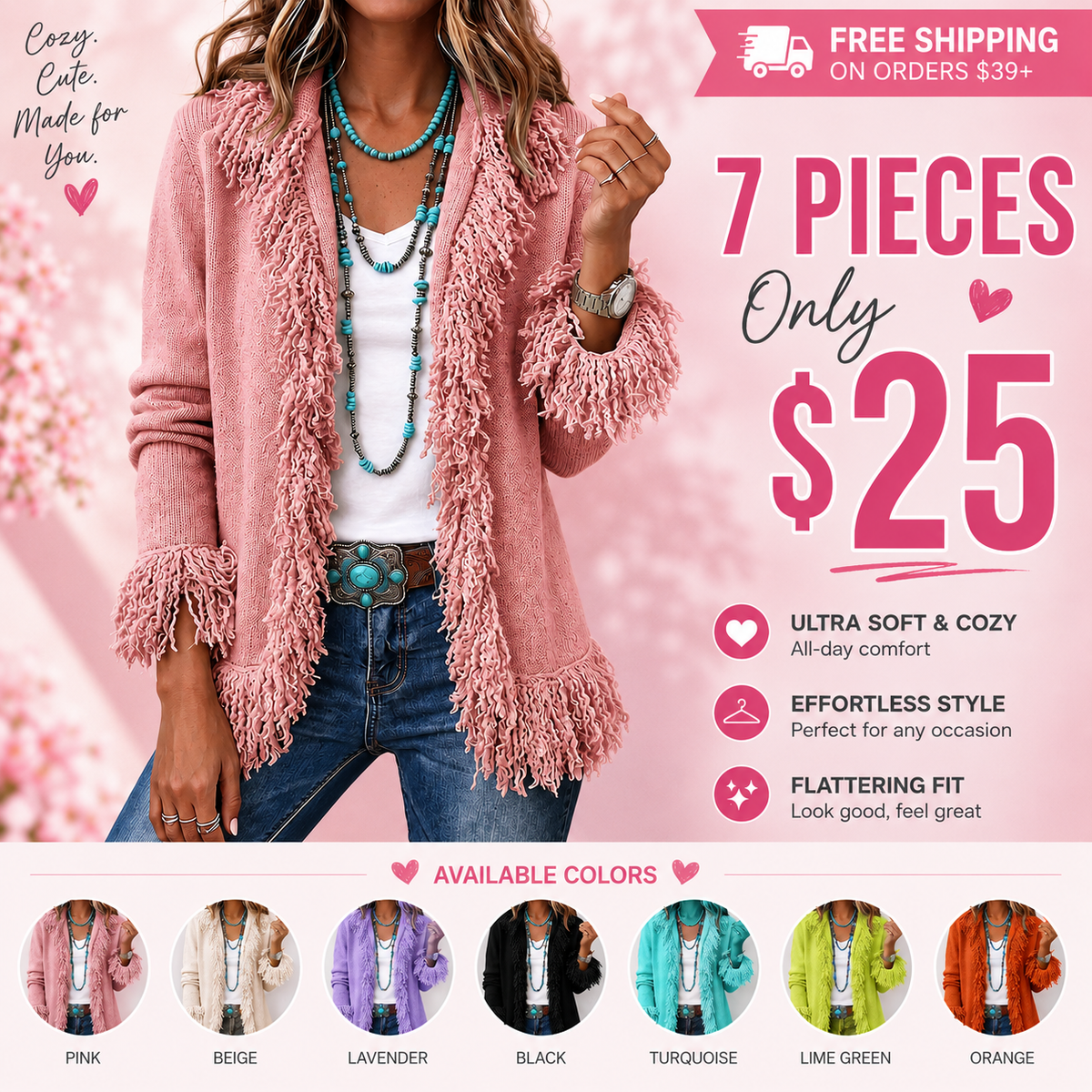 Boho Fringe Open-Front Cardigan