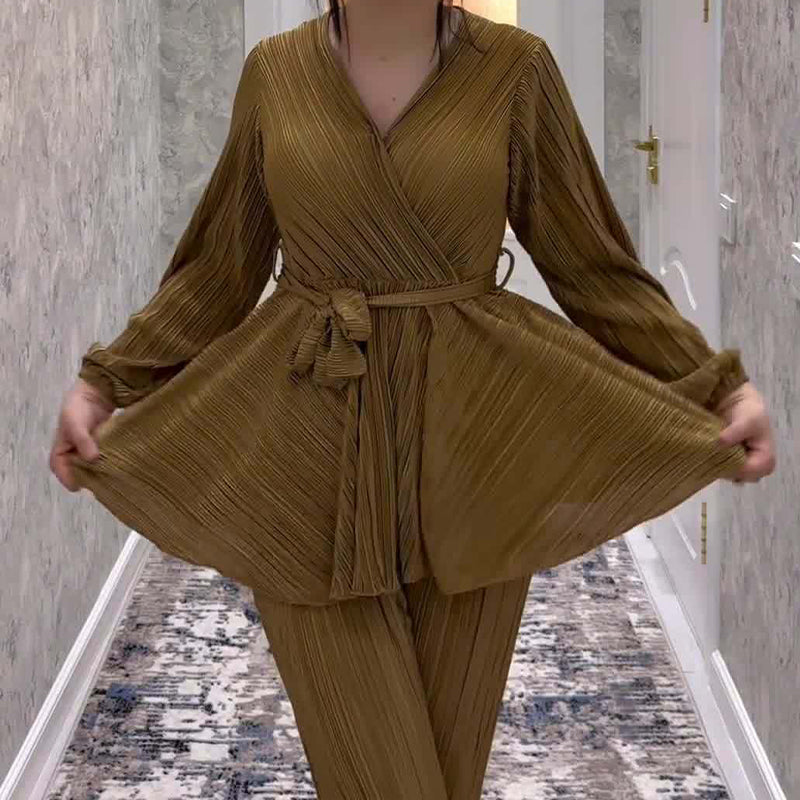 Casual Waist Temperament Solid Color Two-Piece Suit