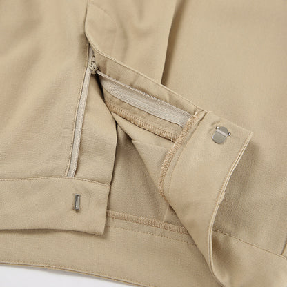 Fashion Khaki Shoulder Cotton And Linen Vest & Trousers Two-Piece Set