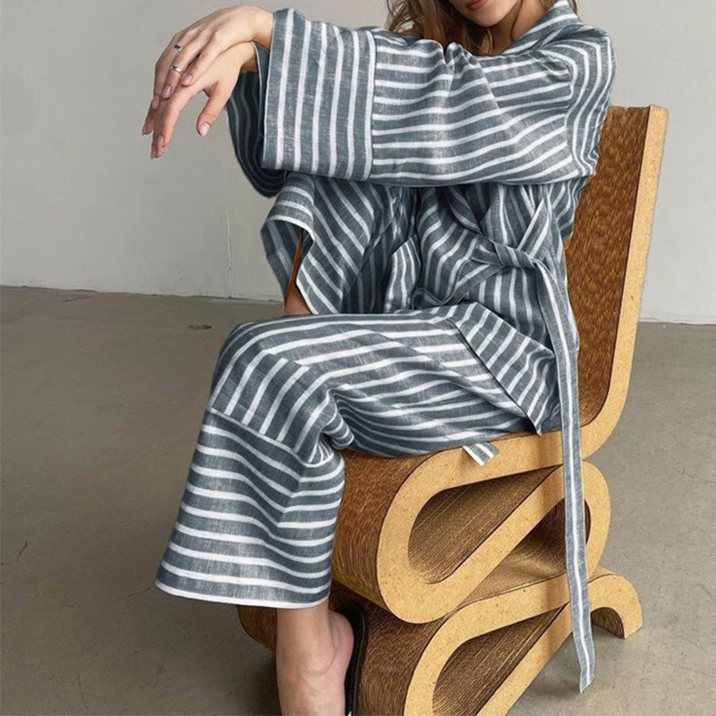 Fashion Casual Striped Loose Long Sleeve & Pants Two-Piece Set
