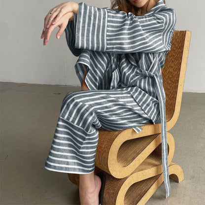 Fashion Casual Striped Loose Long Sleeve & Pants Two-Piece Set