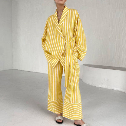Fashion Casual Striped Loose Long Sleeve & Pants Two-Piece Set